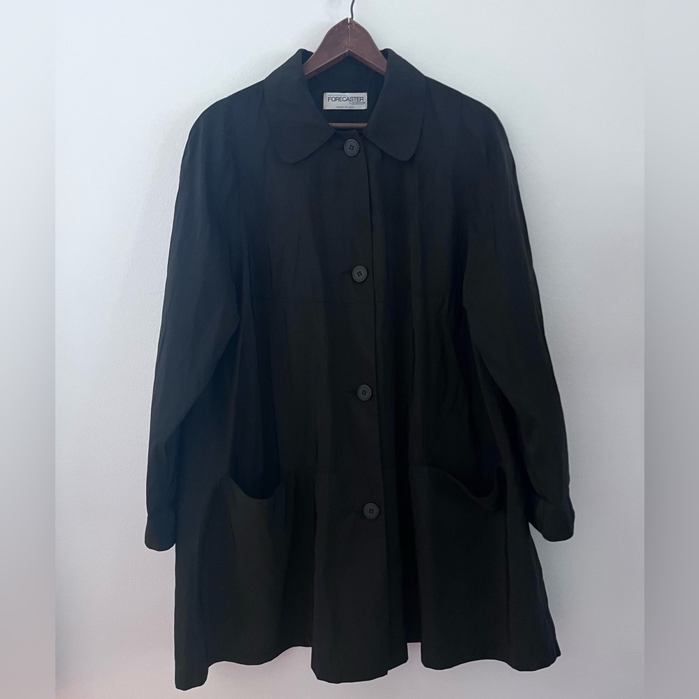 Forecaster of Boston Raincoat Vintage 80s Black Size 10 Peter Pan Collar Pockets